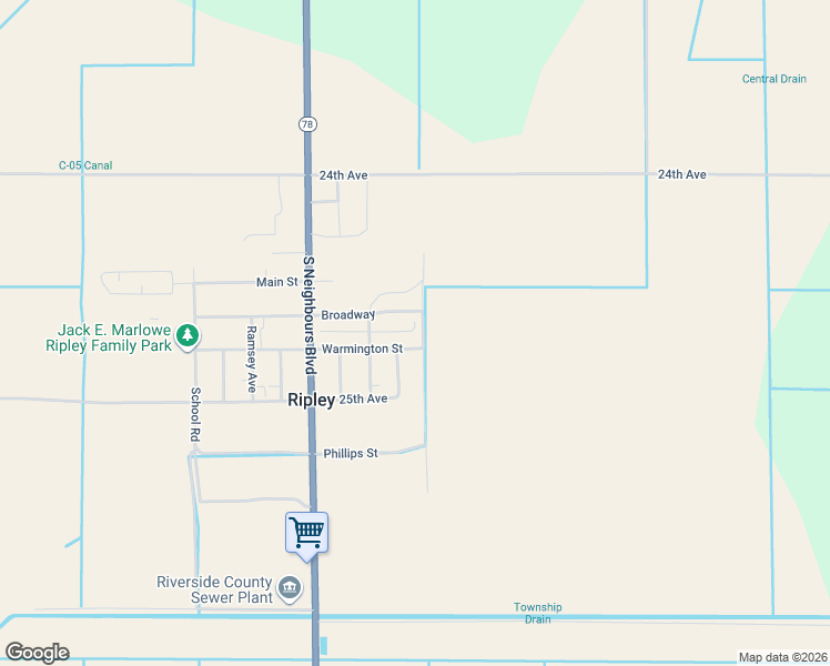 map of restaurants, bars, coffee shops, grocery stores, and more near 13770 Warmington Street in Ripley