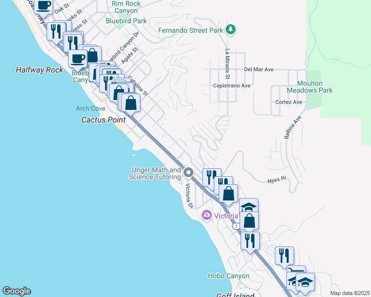 map of restaurants, bars, coffee shops, grocery stores, and more near 2492 Glenneyre Street in Laguna Beach