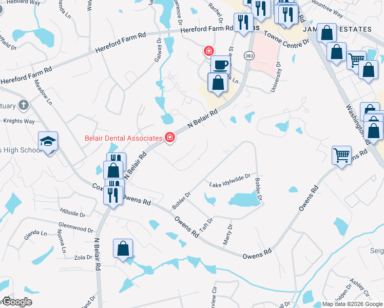 map of restaurants, bars, coffee shops, grocery stores, and more near 4416 Summerlin Drive in Evans