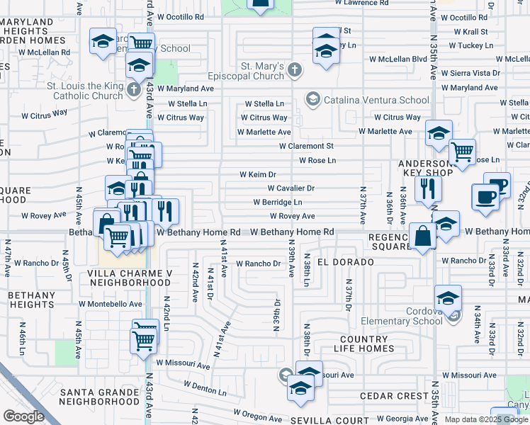 map of restaurants, bars, coffee shops, grocery stores, and more near 3938 West Rovey Avenue in Phoenix