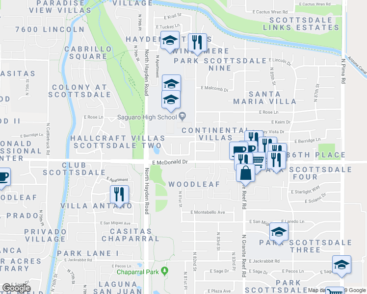 map of restaurants, bars, coffee shops, grocery stores, and more near 6031 North 81st Street in Scottsdale