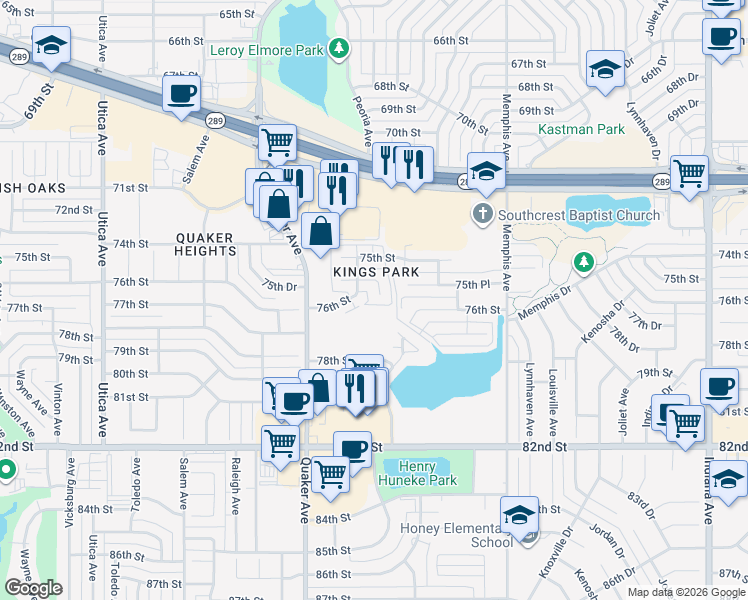 map of restaurants, bars, coffee shops, grocery stores, and more near 4001 76th Street in Lubbock