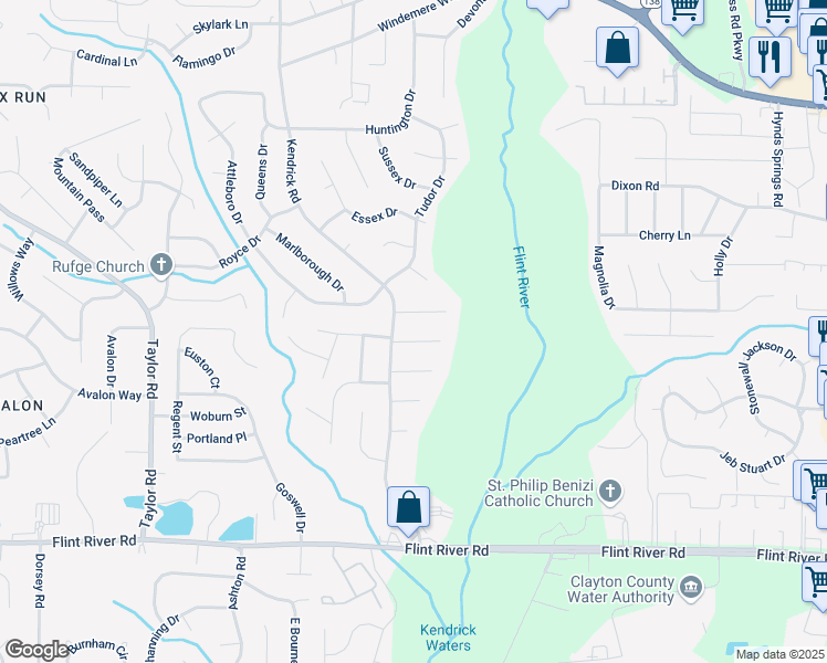 map of restaurants, bars, coffee shops, grocery stores, and more near 324 Cynthia Court in Jonesboro
