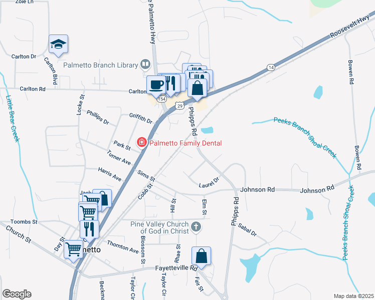 map of restaurants, bars, coffee shops, grocery stores, and more near 204 Morris Street in Palmetto
