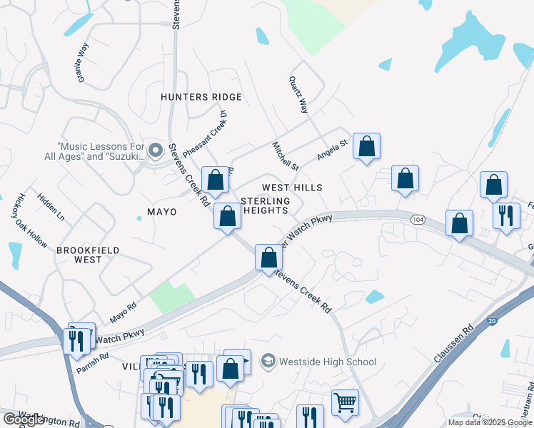 map of restaurants, bars, coffee shops, grocery stores, and more near 808 Sterling Court in Augusta