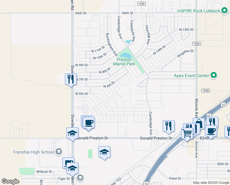 map of restaurants, bars, coffee shops, grocery stores, and more near 502 Augustine Avenue in Wolfforth