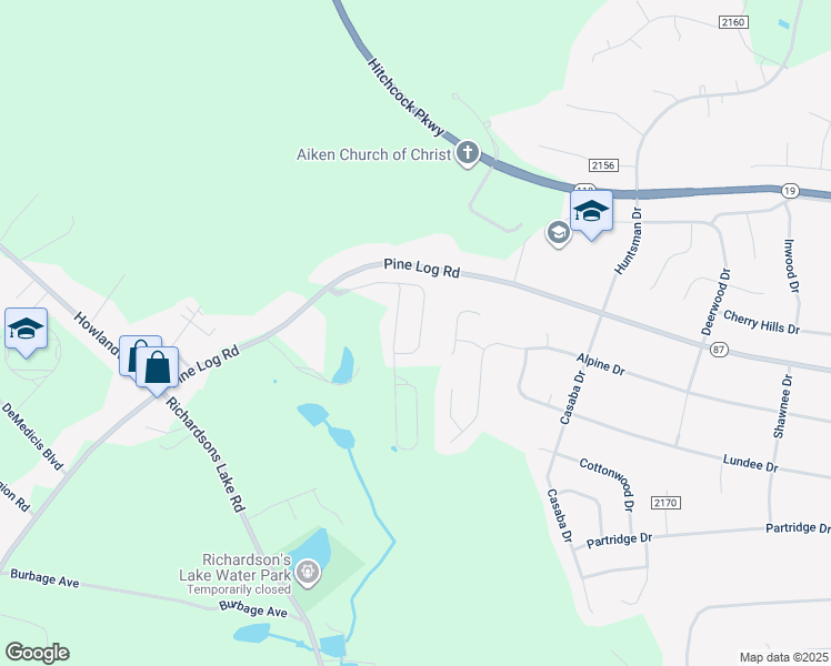 map of restaurants, bars, coffee shops, grocery stores, and more near 271 Kemper Downs Drive in Aiken