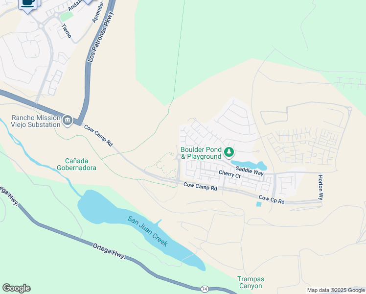 map of restaurants, bars, coffee shops, grocery stores, and more near 843 Longhorn Way in Rancho Mission Viejo