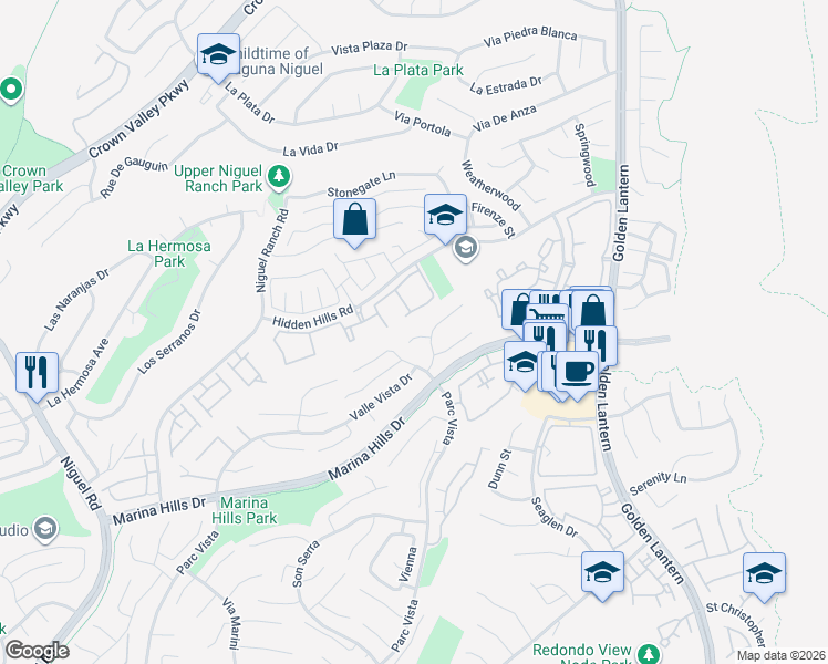 map of restaurants, bars, coffee shops, grocery stores, and more near 19 Genoa in Laguna Niguel
