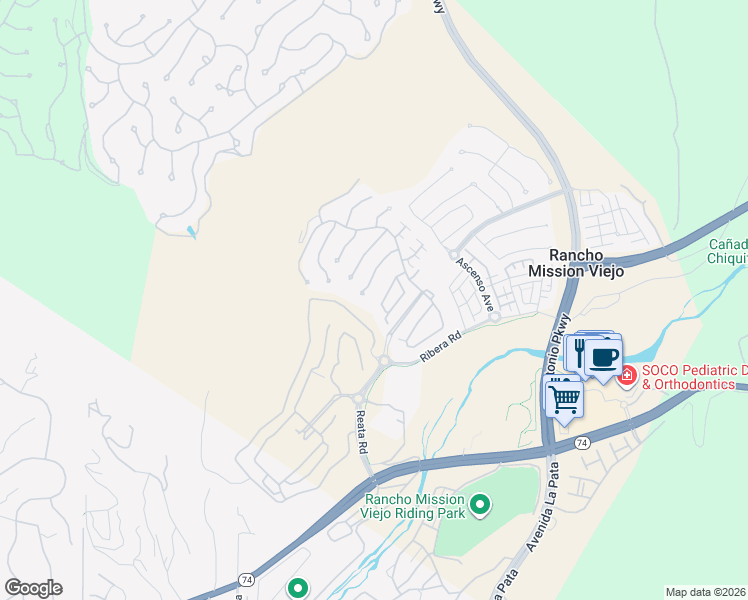 map of restaurants, bars, coffee shops, grocery stores, and more near 32 Baya Street in Ladera Ranch