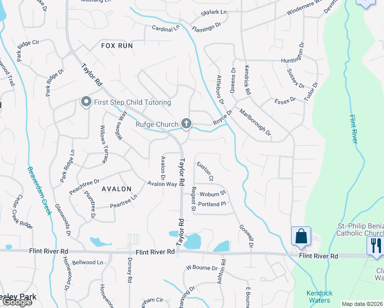 map of restaurants, bars, coffee shops, grocery stores, and more near 8401 Regent Street in Jonesboro
