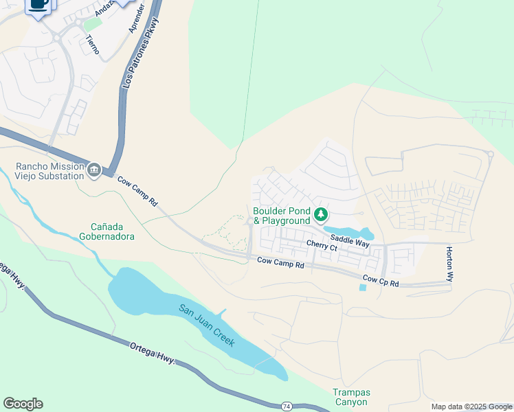 map of restaurants, bars, coffee shops, grocery stores, and more near 843 Longhorn Way in Rancho Mission Viejo