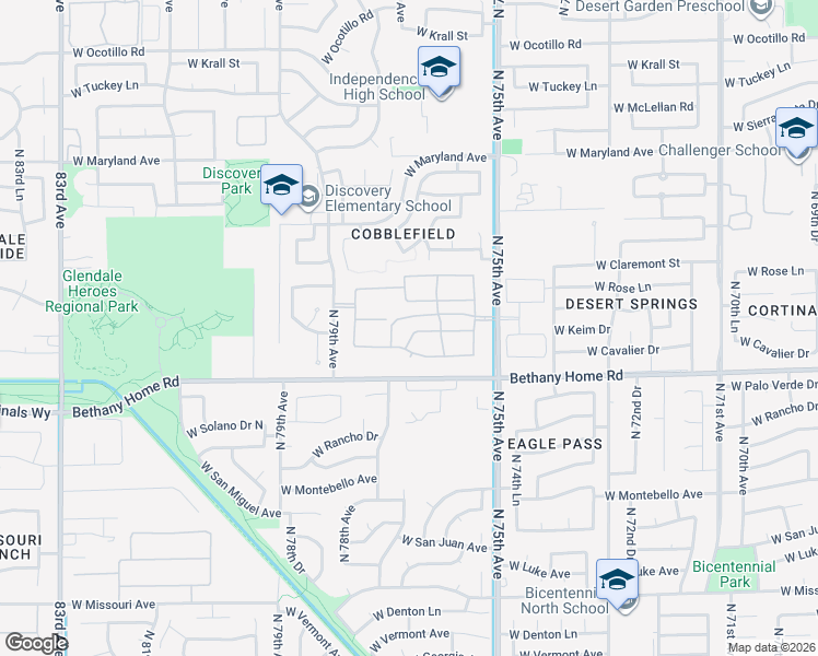 map of restaurants, bars, coffee shops, grocery stores, and more near 7628 West Berridge Lane in Glendale