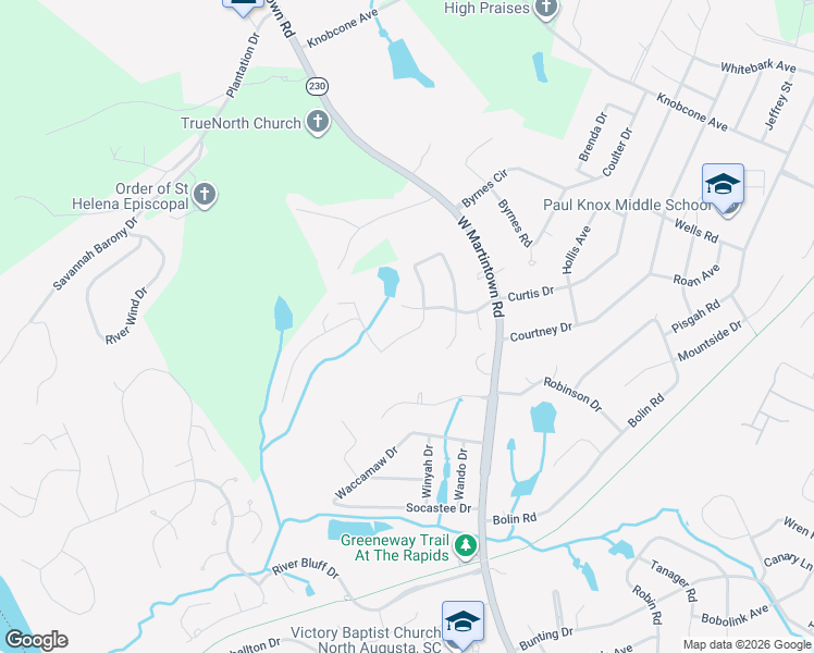 map of restaurants, bars, coffee shops, grocery stores, and more near 790 Big Pine Road in North Augusta