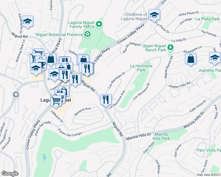 map of restaurants, bars, coffee shops, grocery stores, and more near 24202 Las Naranjas Drive in Laguna Niguel
