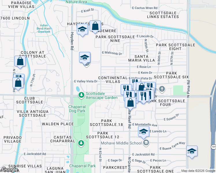map of restaurants, bars, coffee shops, grocery stores, and more near 8232 East Rovey Avenue in Scottsdale