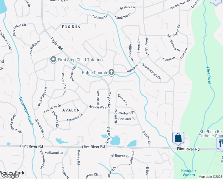 map of restaurants, bars, coffee shops, grocery stores, and more near 8401 Regent Street in Jonesboro
