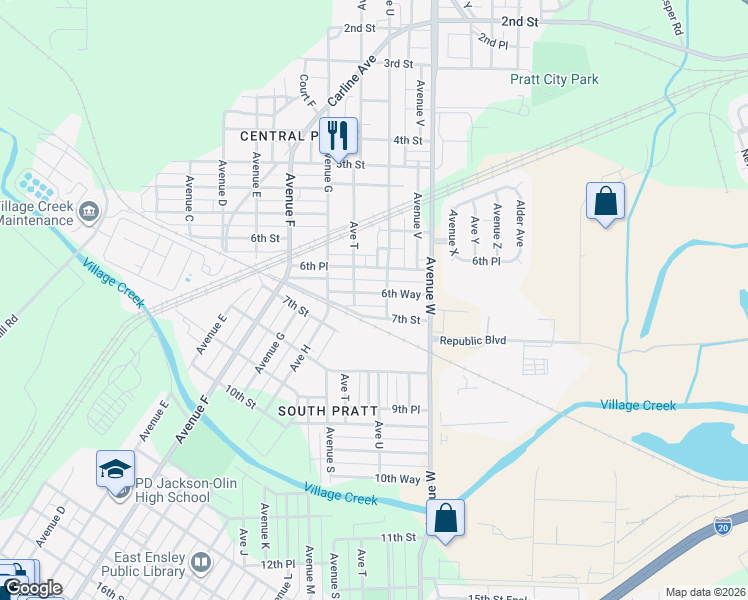 map of restaurants, bars, coffee shops, grocery stores, and more near 817 6th Way in Birmingham