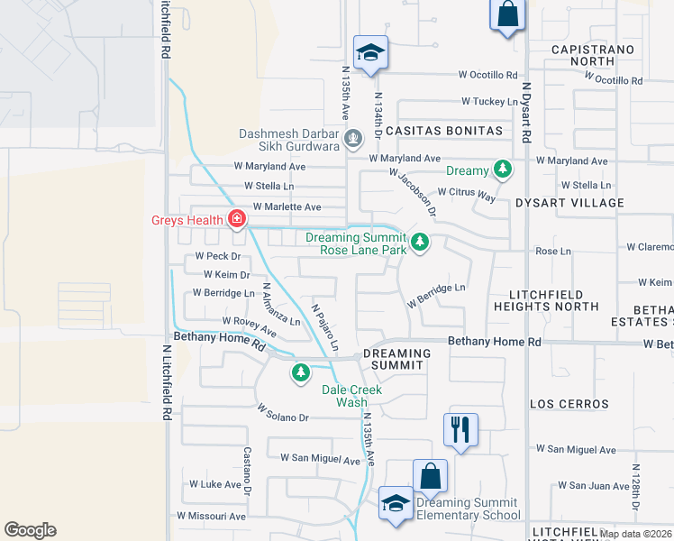 map of restaurants, bars, coffee shops, grocery stores, and more near 13512 West Keim Drive in Litchfield Park