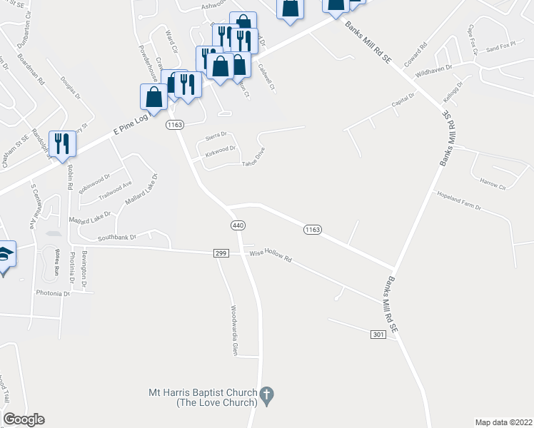map of restaurants, bars, coffee shops, grocery stores, and more near 3030 Old Powderhouse Road in Aiken