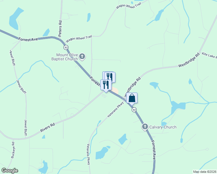 map of restaurants, bars, coffee shops, grocery stores, and more near 1493 Highway 92 in Fayetteville