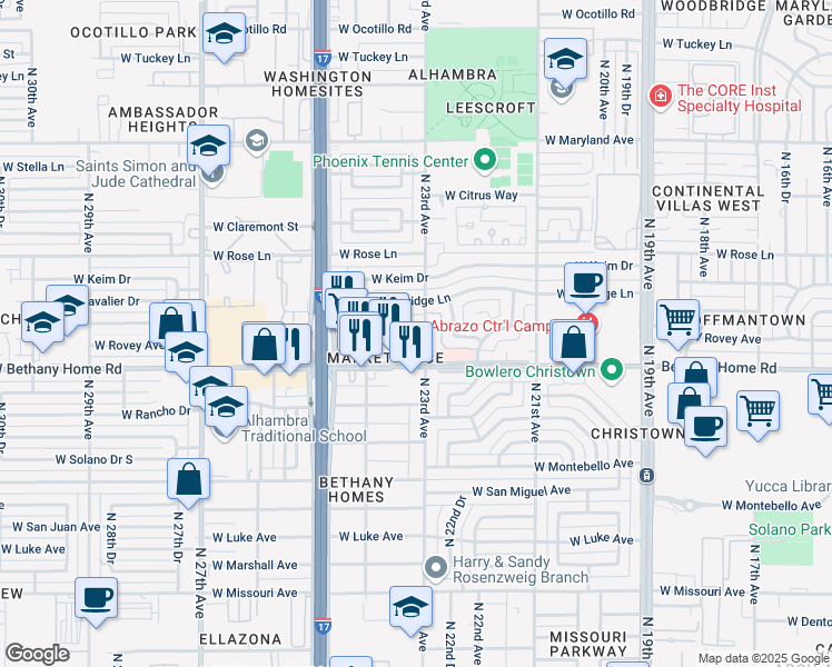 map of restaurants, bars, coffee shops, grocery stores, and more near 6030 North 23rd Avenue in Phoenix