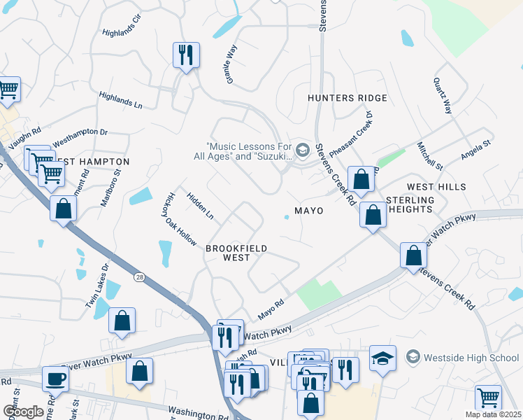 map of restaurants, bars, coffee shops, grocery stores, and more near 807 Brookfield Parkway in Martinez