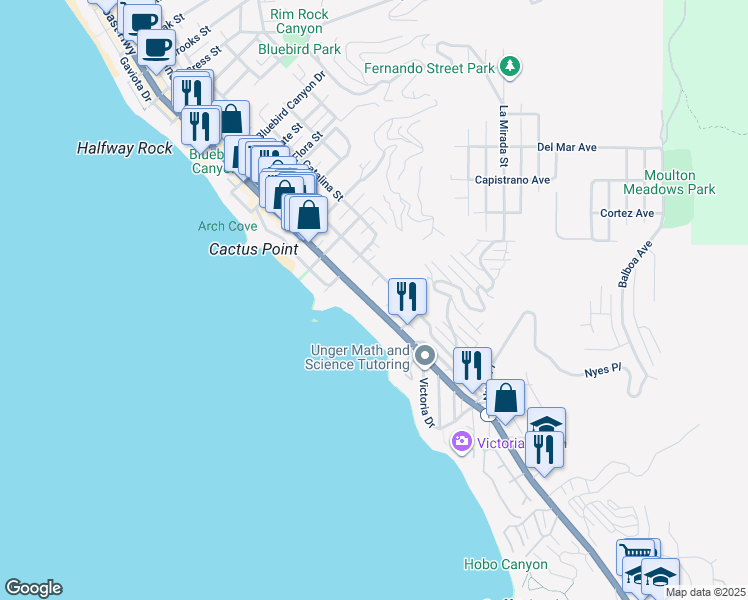 map of restaurants, bars, coffee shops, grocery stores, and more near 2356 South Coast Highway in Laguna Beach