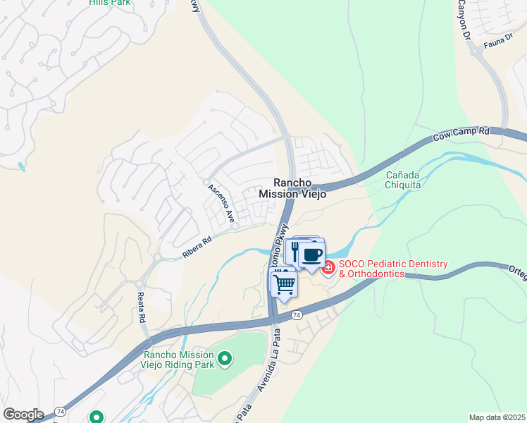 map of restaurants, bars, coffee shops, grocery stores, and more near 16 Fenix Street in Ladera Ranch