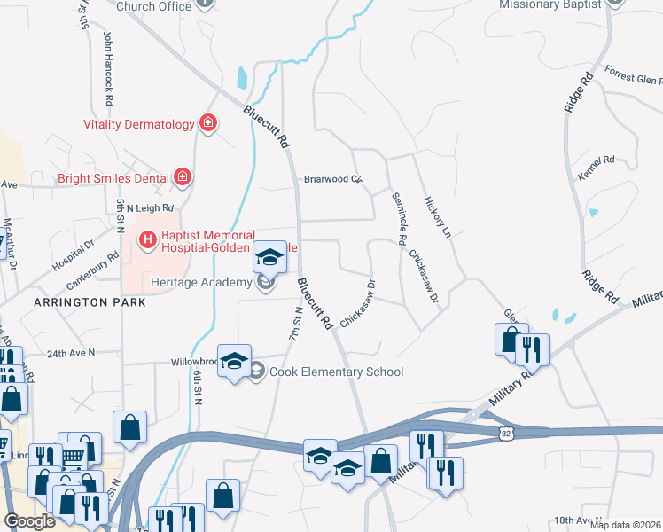 map of restaurants, bars, coffee shops, grocery stores, and more near 2007 Choctaw Road in Columbus