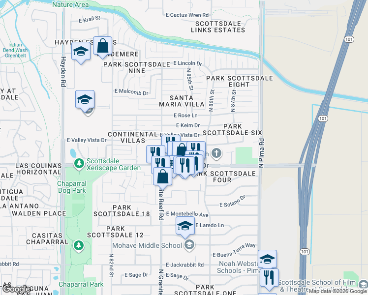 map of restaurants, bars, coffee shops, grocery stores, and more near in Scottsdale