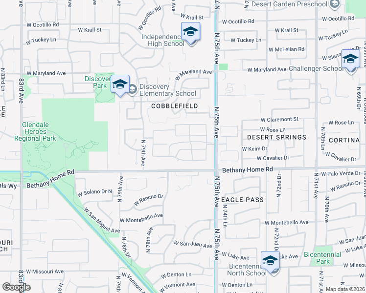 map of restaurants, bars, coffee shops, grocery stores, and more near 7628 West Berridge Lane in Glendale