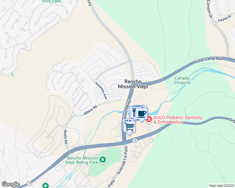 map of restaurants, bars, coffee shops, grocery stores, and more near 16 Fenix Street in Ladera Ranch