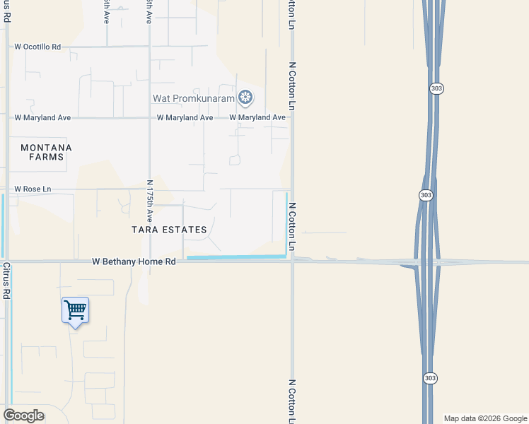 map of restaurants, bars, coffee shops, grocery stores, and more near 6120 North 171st Lane in Waddell