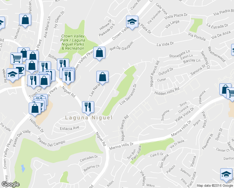 map of restaurants, bars, coffee shops, grocery stores, and more near 30152 Los Tules Ct in Laguna Niguel