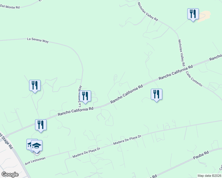 map of restaurants, bars, coffee shops, grocery stores, and more near Reid Court in Temecula