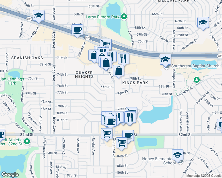 map of restaurants, bars, coffee shops, grocery stores, and more near 4403 75th Drive in Lubbock