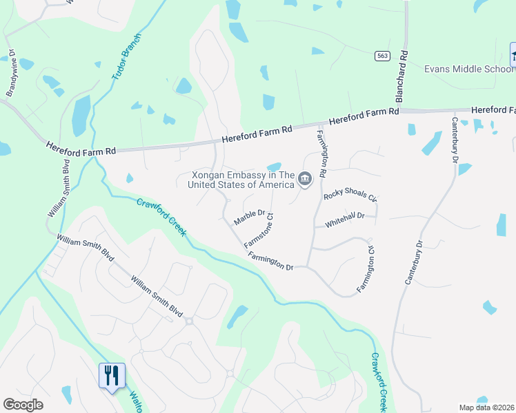map of restaurants, bars, coffee shops, grocery stores, and more near 4942 Marble Drive in Evans