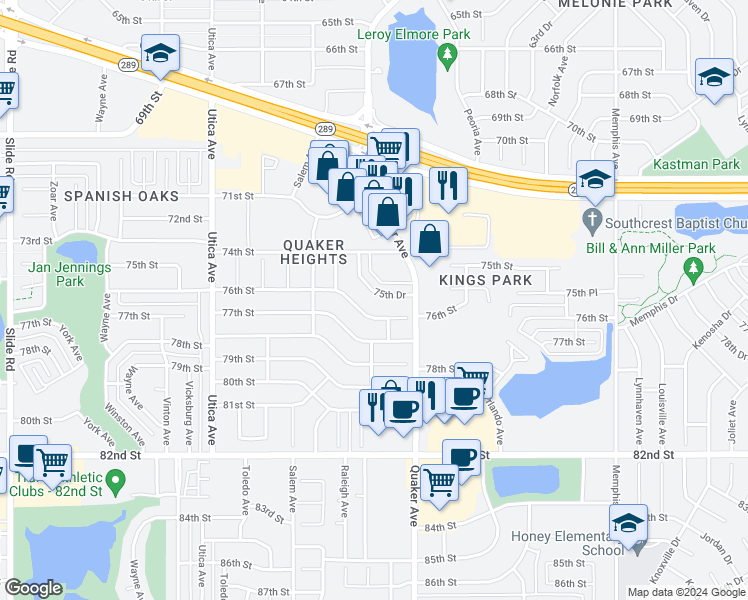 map of restaurants, bars, coffee shops, grocery stores, and more near 4415 75th Drive in Lubbock