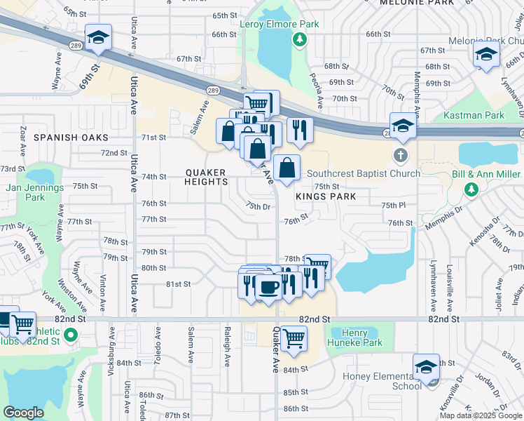 map of restaurants, bars, coffee shops, grocery stores, and more near 4404 76th Street in Lubbock