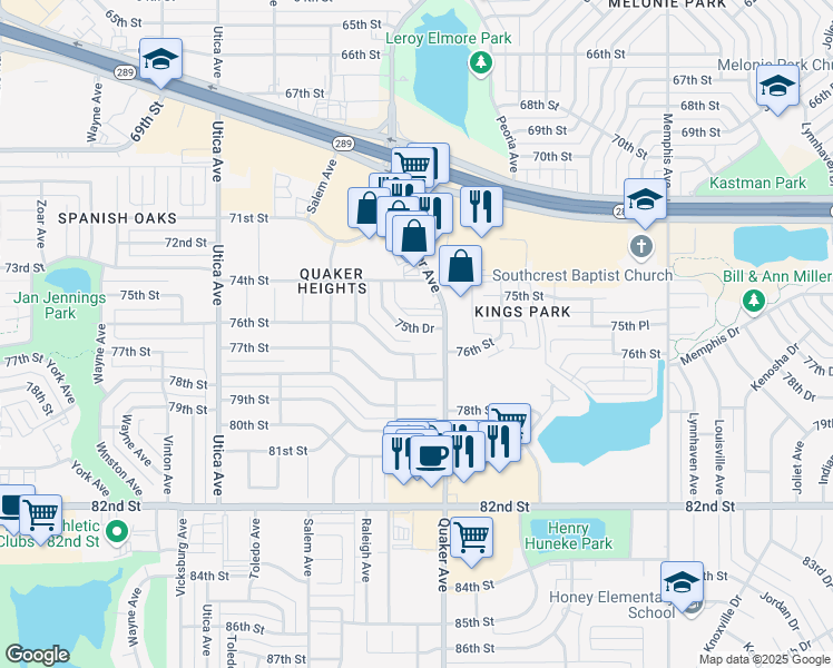 map of restaurants, bars, coffee shops, grocery stores, and more near 4404 76th Street in Lubbock