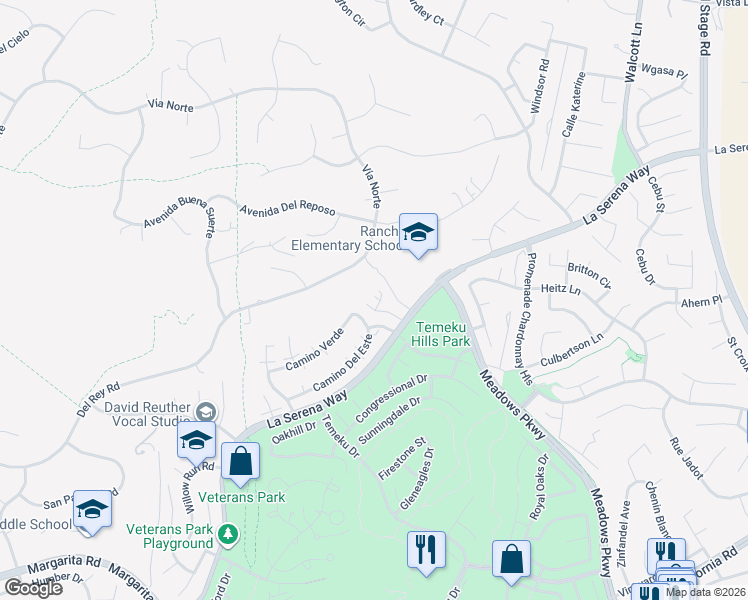 map of restaurants, bars, coffee shops, grocery stores, and more near 41018 Vía Halcon in Temecula