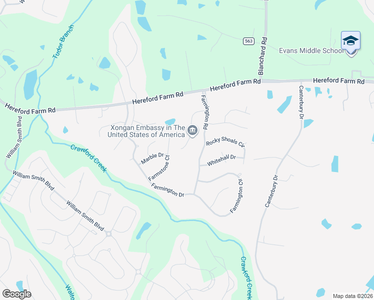 map of restaurants, bars, coffee shops, grocery stores, and more near 366 Farmington Drive in Evans