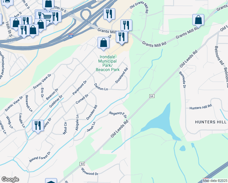map of restaurants, bars, coffee shops, grocery stores, and more near 806 Danton Lane in Irondale