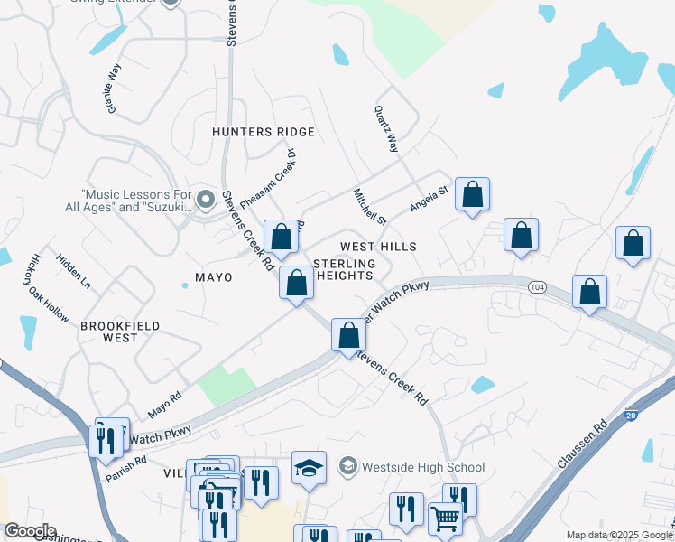 map of restaurants, bars, coffee shops, grocery stores, and more near 808 Sterling Court in Augusta