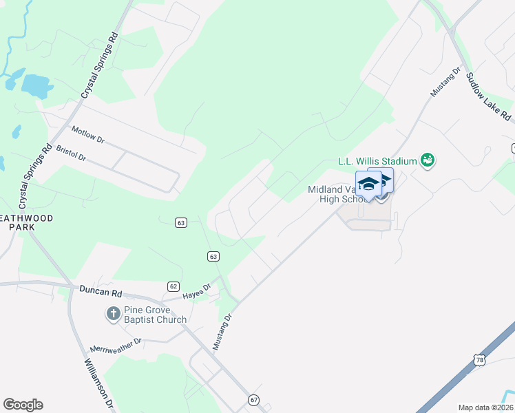 map of restaurants, bars, coffee shops, grocery stores, and more near 1533 Brookstone Drive in Graniteville