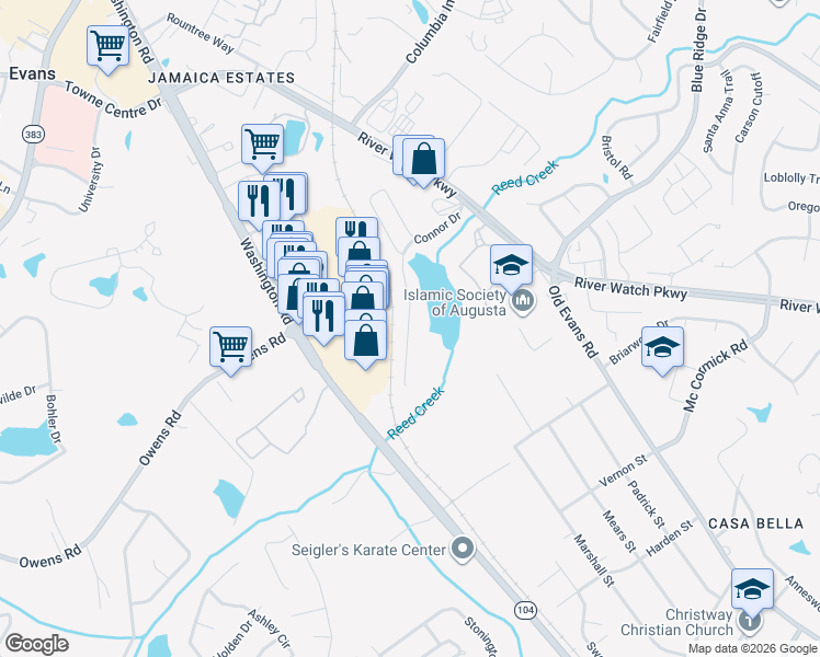 map of restaurants, bars, coffee shops, grocery stores, and more near 1216 Connor Drive in Martinez