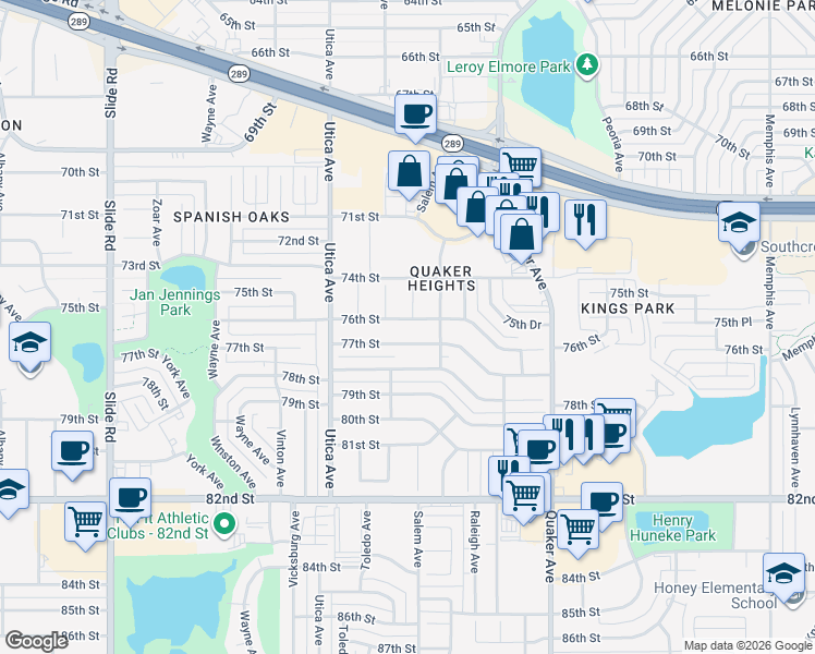 map of restaurants, bars, coffee shops, grocery stores, and more near 4506 77th St in Lubbock