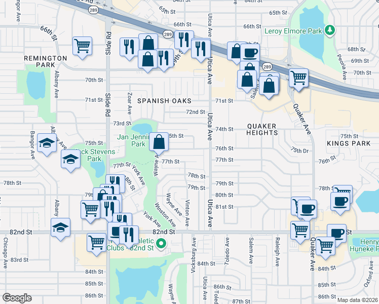 map of restaurants, bars, coffee shops, grocery stores, and more near 4902 77th Street in Lubbock