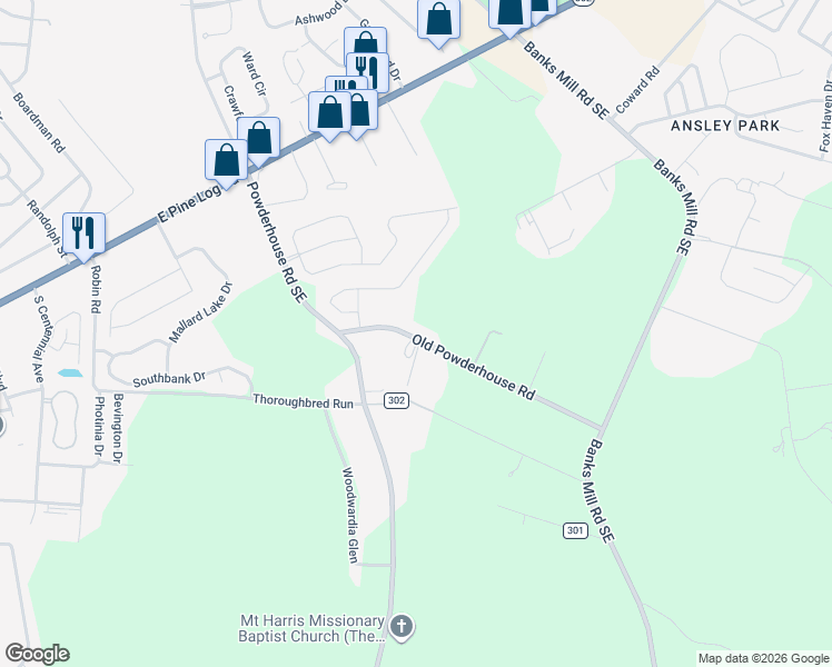 map of restaurants, bars, coffee shops, grocery stores, and more near 3037 Old Powderhouse Road in Aiken